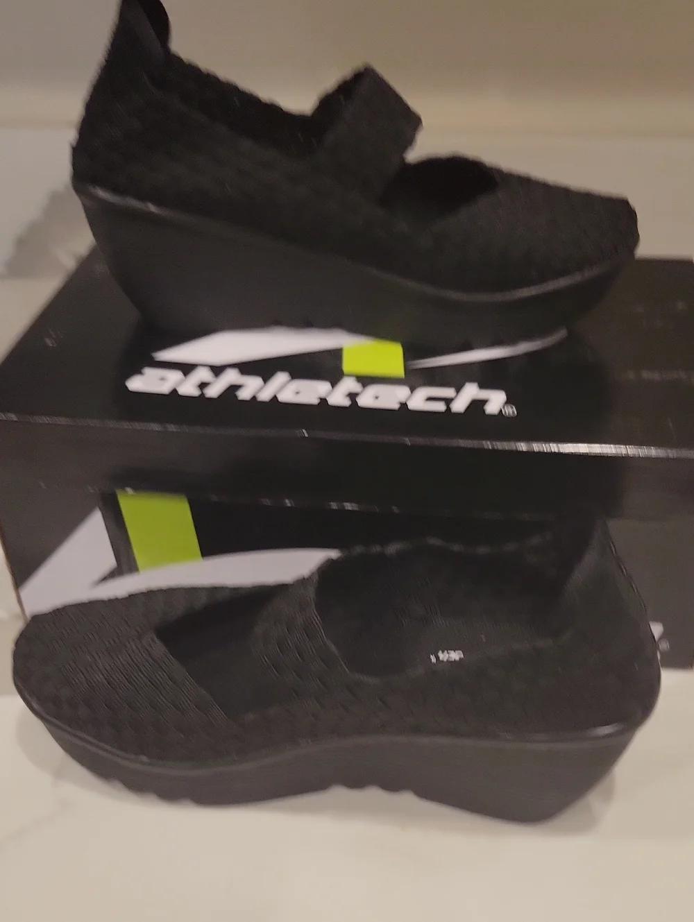Althletech Women’s Black Wedge Mary Jane Shoes Size 7